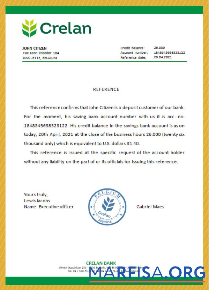 Blank Belgium Crelan reference template